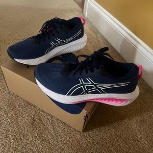 Navy Blue Athletic Sneakers with Pink Accents - ASICS